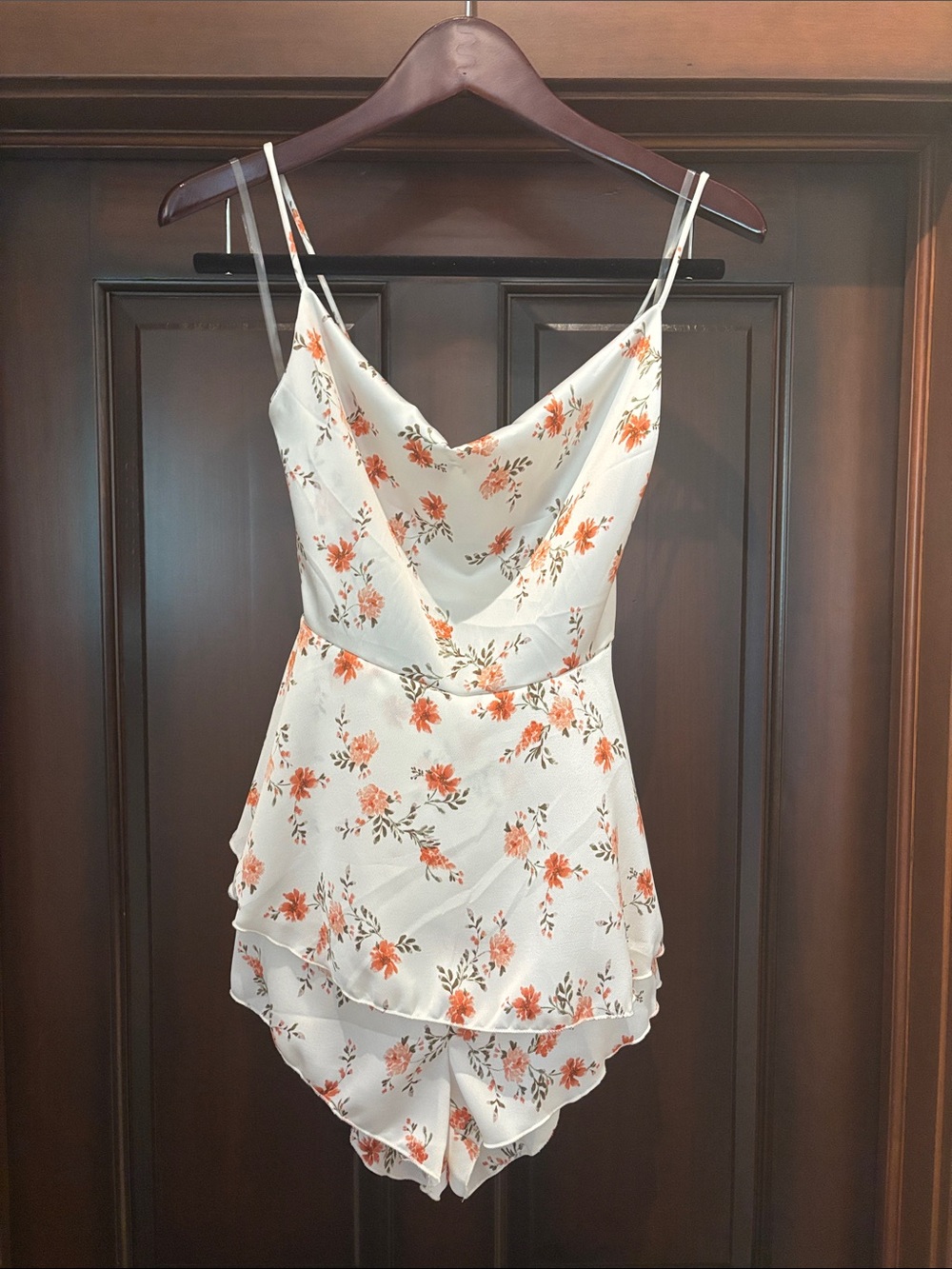 Altar'd State Cream Floral Tiered Romper with Orange Flowers